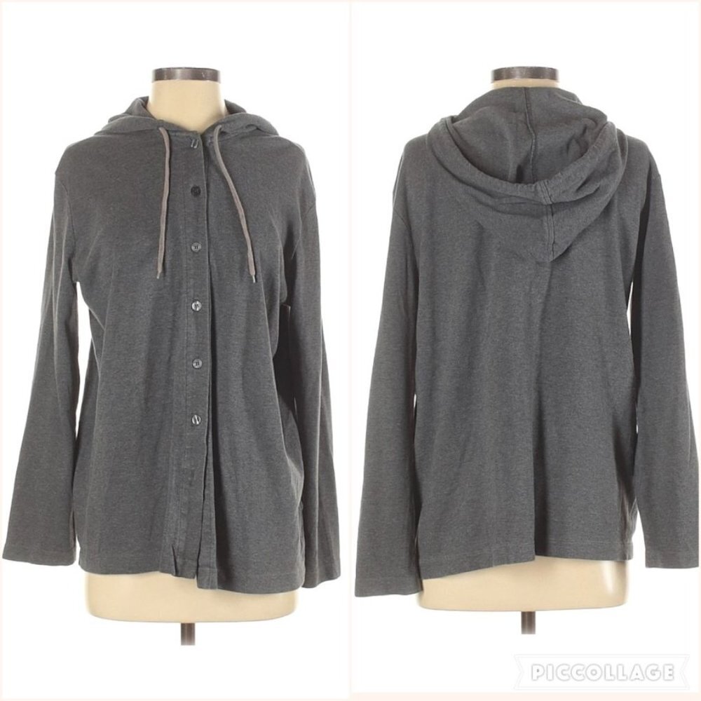DKNY Gray Button Up Cotton Hoodie Cardigan Small